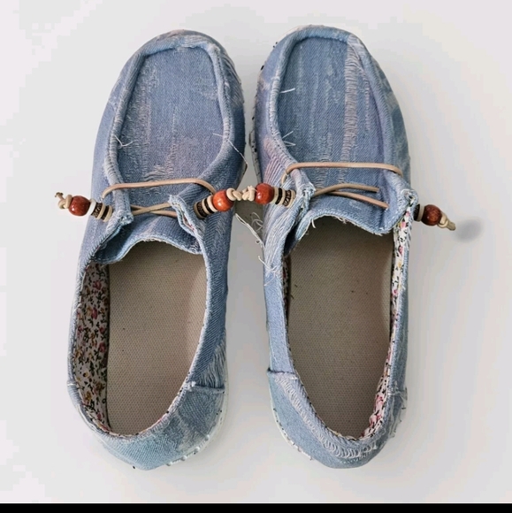 Shein Womens Blue Jean Distressed Look Slip On Loafer Casual Shoes Size 8 - Picture 3 of 8